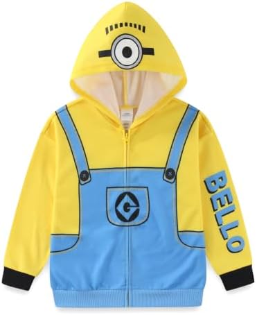 Minions Boys Zip Up Hoodie for Toddler and Big Kids, Yellow, 4